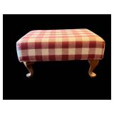 Boardwalk Queen Anne Footstool - Crimson Check Upholstered Ottoman