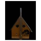 Handmade Wooden Birdhouse Cottage Style - Yellow/Blue Painted Folk Art