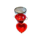 Clear Glass Bowl - Red Colander - Heart-Shaped Dish - 3-Piece Set