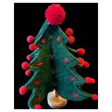 Felt Christmas Tree Ornament - Green & Gold Layers with Red Pom-Poms