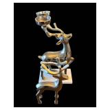 Metal Reindeer Candle Holder on White Base - 12-13 in Tall