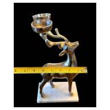 Metal Reindeer Candle Holder on White Base - 12-13 in Tall