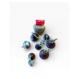 Vintage Hanging Bell Ornaments - Assorted Blue & Bronze Metal Bells with Rope