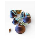 Vintage Hanging Bell Ornaments - Assorted Blue & Bronze Metal Bells with Rope