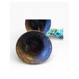 Vintage Hanging Bell Ornaments - Assorted Blue & Bronze Metal Bells with Rope