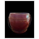 Antique Red Painted Wooden Bucket with Metal Handle