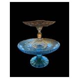 Blue Glass Pedestal Cake Stands (Lot of 2)