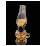 Vintage Oil Lamp with Amber Glass Reservoir & Hurricane Chimney
