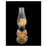 Vintage Oil Lamp with Amber Glass Reservoir & Hurricane Chimney