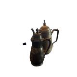 Antique Metal Coffee Pots & Candlestick (Lot of 3)