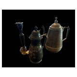 Antique Metal Coffee Pots & Candlestick (Lot of 3)