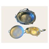 A Price Import Pewter 3-Piece Lidded Compote Set with Floral Engraving