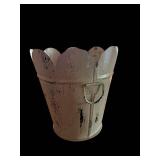 12x11 Metal Bucket Planter - Scalloped Rim, Distressed White