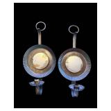 Pair of Vintage Round Metal Candle Holder Discs with Ribbed Edge & Hanging Ring