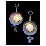 Pair of Vintage Round Metal Candle Holder Discs with Ribbed Edge & Hanging Ring