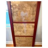 Large Framed Wall Art  53 in H x 25 in W - Beige fabric with pastoral imagery