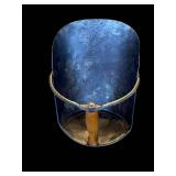 Vintage Blue Metal Coal Scuttle with Wooden Handle