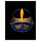 Vintage Blue Metal Coal Scuttle with Wooden Handle