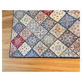 Snowflake Patchwork Rug 61x37 - Diamond Grid in Red/Blue/Ivory