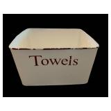 White Towel Bin with Towels & Pink Decorative Heart Wall Art - Vintage-Style Accent