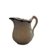 Pitcher with Bowl - White Ceramic with Blue Rim