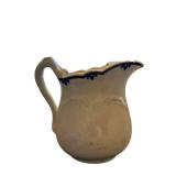 Pitcher with Bowl - White Ceramic with Blue Rim