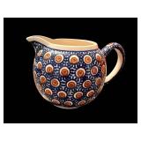 Ceramic Creamer Pitcher - Blue & White with Brown Dot Medallions