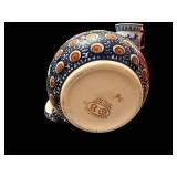 Ceramic Creamer Pitcher - Blue & White with Brown Dot Medallions