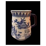 Delftware Blue & White Ceramic Pitcher with Windmill Scene - Hand-Painted Dutch Decor