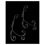 Wrought Iron Scroll Plate Holders - Pair (Black Finish)