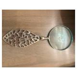 White Ceramic Oval Plate with Scalloped Edge & Decorative Leaf Magnifying Glass