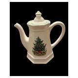 Ceramic Teapot with Christmas Tree Motif & Matching Heart-Shaped Plate