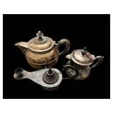 Antique Silver Tea Set - 3-Piece Engraved Teapots with Ornate Serving Piece