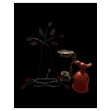 Metal Tree Stand with Leaf Accents - Red Bird Decanter & Candle Holder (Lot of 4)