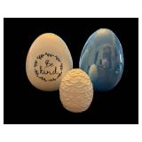 Be Kind Decorative Egg Trio - Cream Egg with Script, Blue Reflective Egg, Textured White Egg