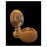 Decorative Glass Egg on Pedestal Stand with Painted Lid - 2-Piece Set