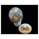 Decorative Glass Egg on Pedestal Stand with Painted Lid - 2-Piece Set