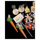 Vintage Easter Decorations Assortment: Carrot Topper Figures, Egg Ornaments & Die-Cut Silhouettes