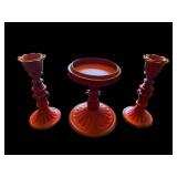 Red Plastic Candlestick Holders  (Lot of 3)