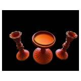 Red Plastic Candlestick Holders  (Lot of 3)