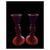 Red Plastic Candlestick Holders  (Lot of 3)