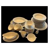 Fine Art China Dinnerware Set - Cups, Saucers, Plates, Creamer & Pitcher