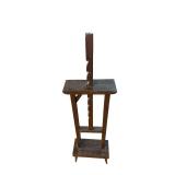 Vintage Wooden Pedestal Stand with Vertical Saw-Tooth Rack for Workshop or Display