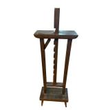 Vintage Wooden Pedestal Stand with Vertical Saw-Tooth Rack for Workshop or Display