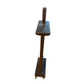 Vintage Wooden Pedestal Stand with Vertical Saw-Tooth Rack for Workshop or Display