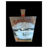 Seasons Greetings Wooden Sign - 29 x 16 in - Winter Village Scene