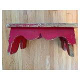 Red Painted Wooden Step Stool with Scalloped Edges (Broken Leg)