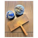 Vintage Wood-Handled Wool Brush and Two Fabric Balls