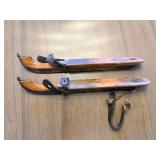 Vintage Wooden Ice Skates with Leather Bindings - Pair