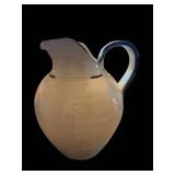 White Ceramic Pitcher with Blue Rim, 10-Inch Tall